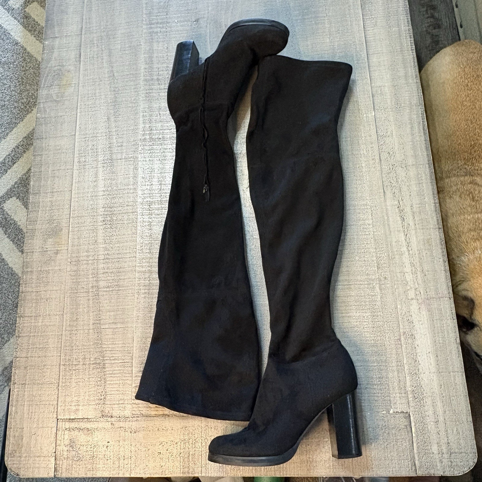 Calvin Klein Bisma Suede Over The Knee Chunky Heeled Boots Black Size 8 — image 7 of 7